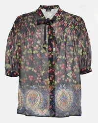 Etro Top in seta con stampa e lavallière Multicolore