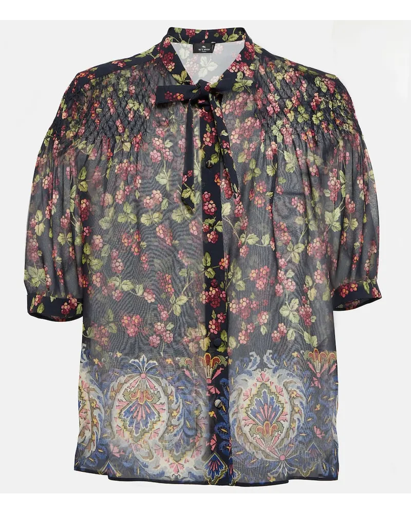 Etro Top in seta con stampa e lavalliÃ¨re Multicolore