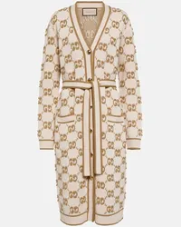 Gucci Cardigan in jacquard di lana GG Beige