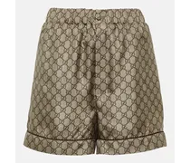 Gucci Shorts in twill di seta GG Marrone