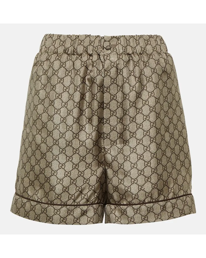 Gucci Shorts in twill di seta GG Marrone
