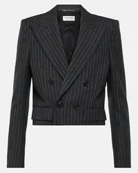 Saint Laurent Blazer cropped in lana a righe Grigio