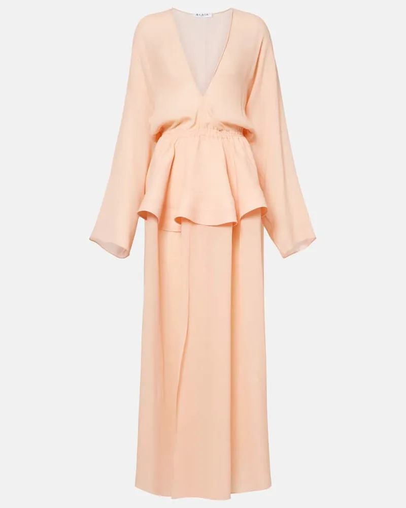 Alaïa AlaÃ¯a Abito lungo in georgette con peplum Arancione
