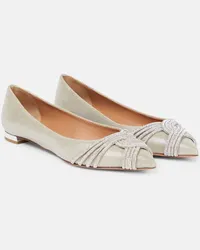 Aquazzura Ballerine Gatsby in raso con cristalli Argento