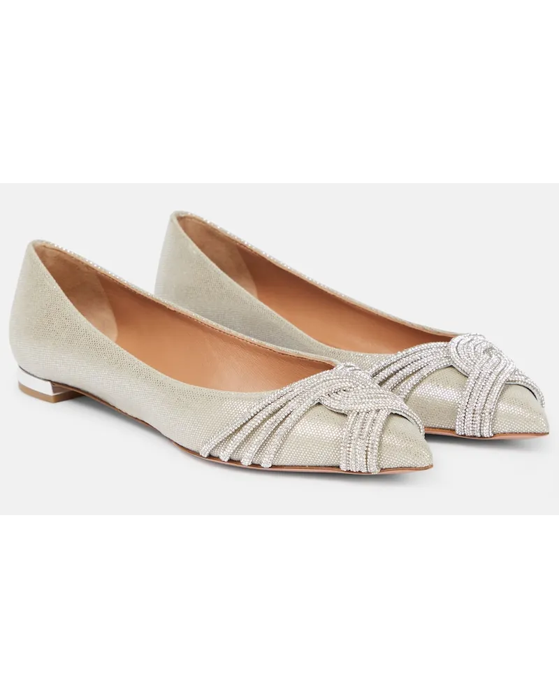 Aquazzura Ballerine Gatsby in raso con cristalli Argento