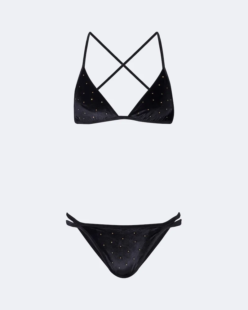 Balmain Bikini in velluto con decorazioni Blu