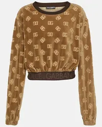 Dolce & Gabbana Felpa cropped in velluto con logo Marrone