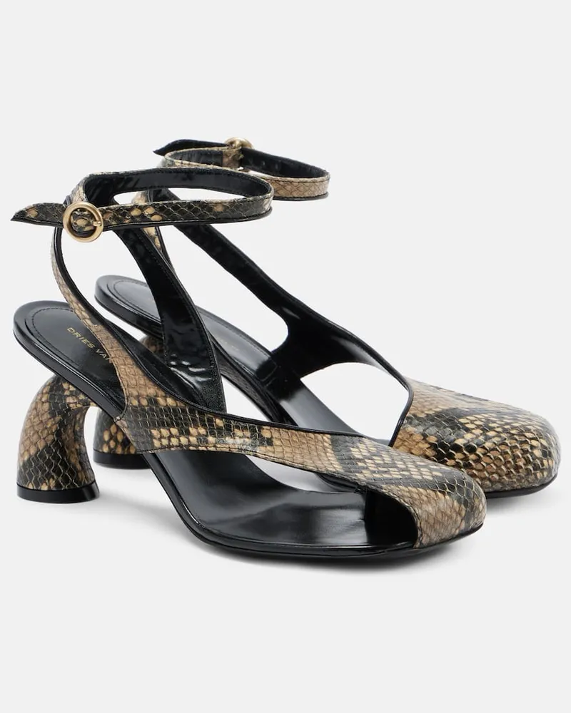 Dries van Noten Sandali in pelle con stampa serpente Beige