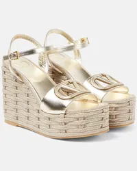 Valentino Garavani Sandali espadrillas VLogo in pelle metallizzata con zeppa Metallizzato