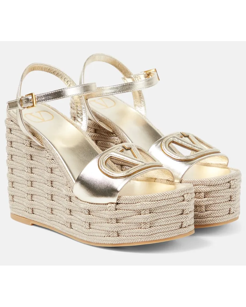 Valentino Garavani Sandali espadrillas VLogo in pelle metallizzata con zeppa Metallizzato