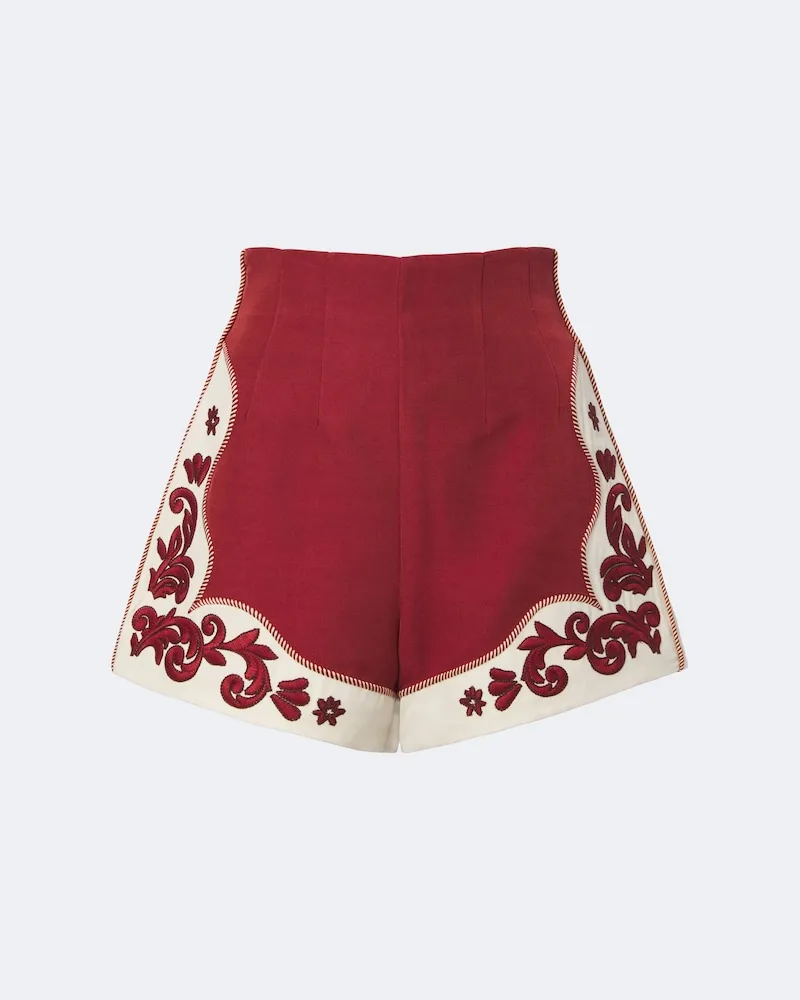 ALEMAIS Alémais Shorts Duke in misto lana con ricamo Rosso