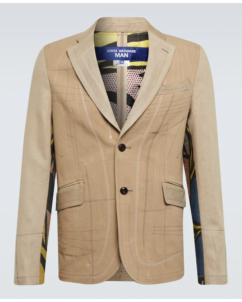 Junya Watanabe Blazer in lino e cotone con stampa Beige