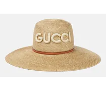 Gucci Cappello in paglia con pelle Neutro