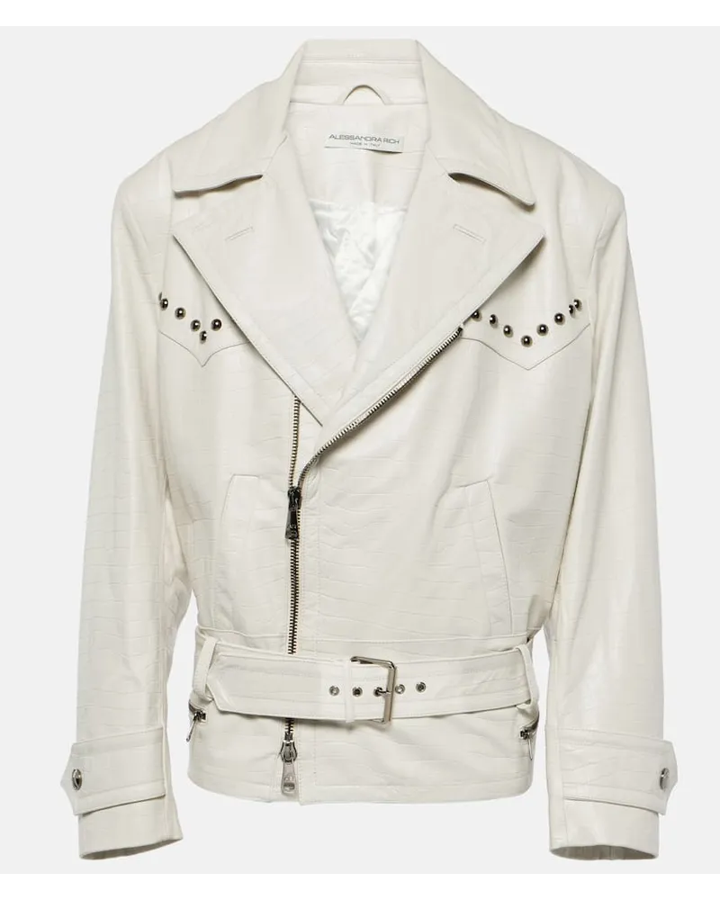 Alessandra Rich Giacca in pelle con stampa coccodrillo Bianco