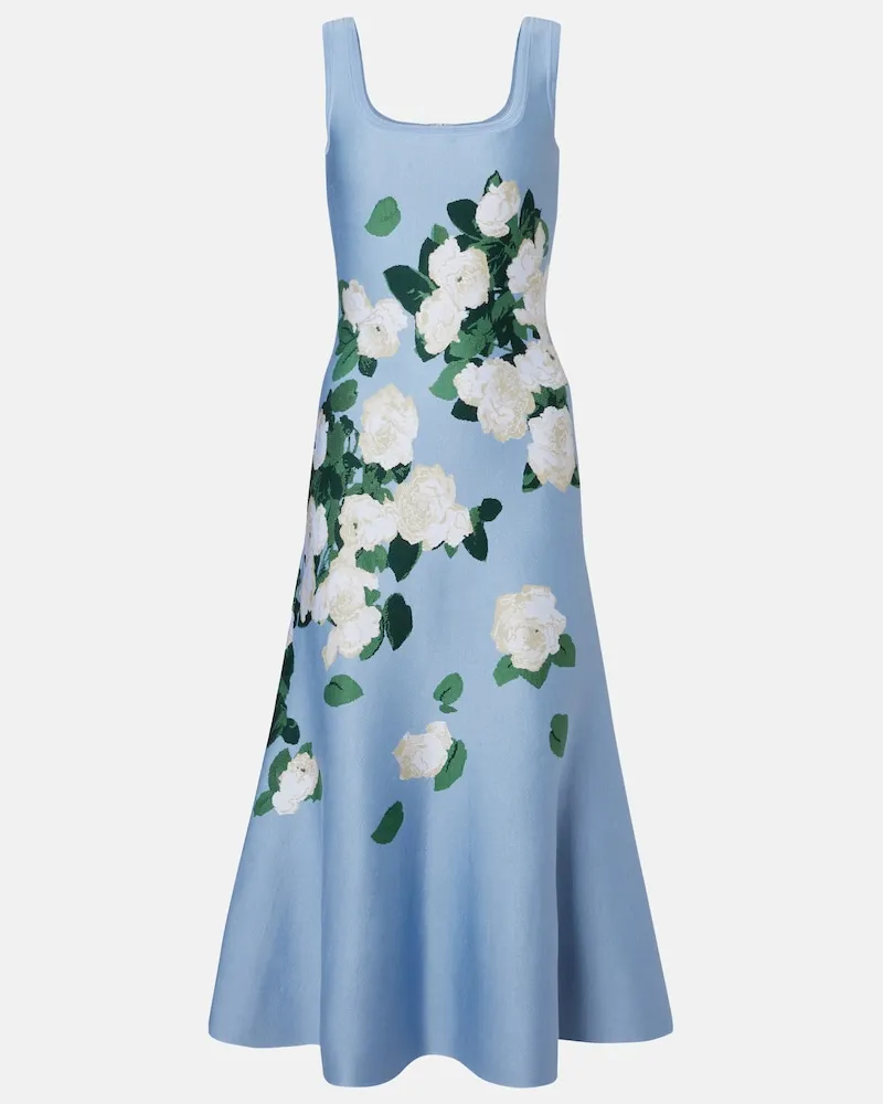 Carolina Herrera New York Abito midi in misto seta floreale Blu