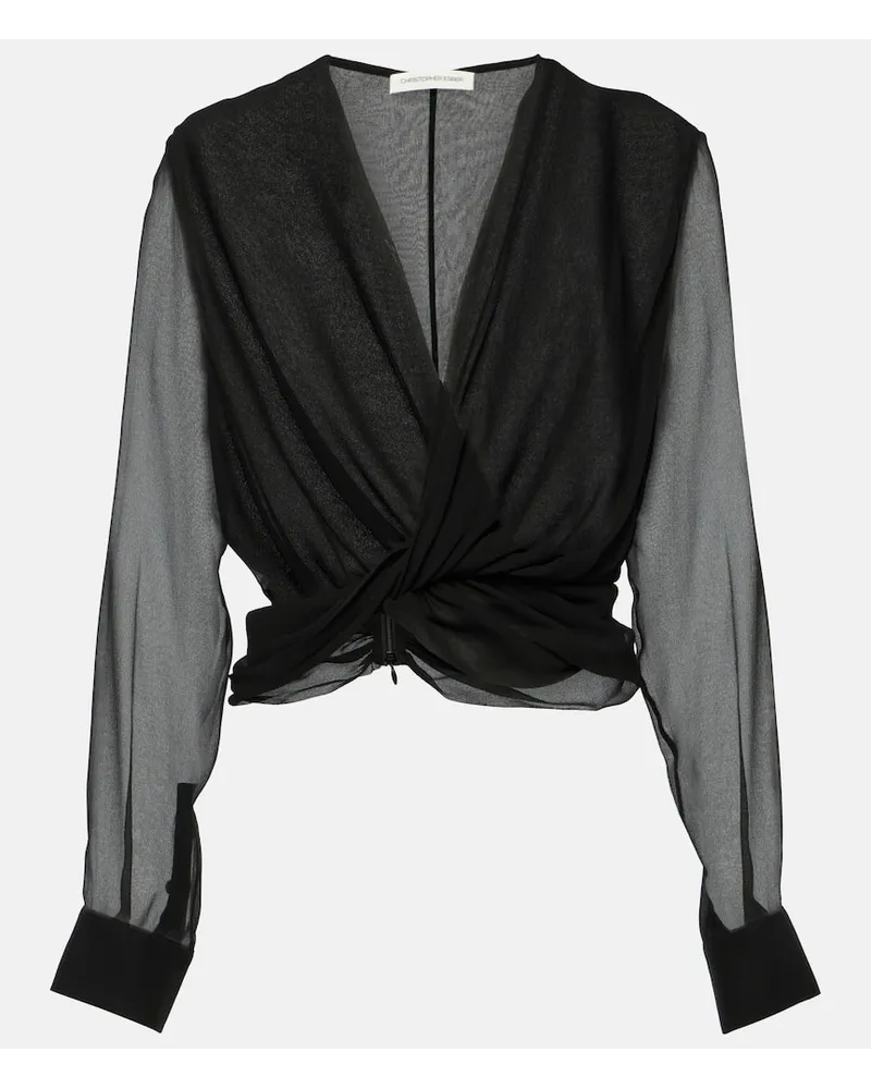 Christopher Esber Blusa Springs in georgette di seta Nero