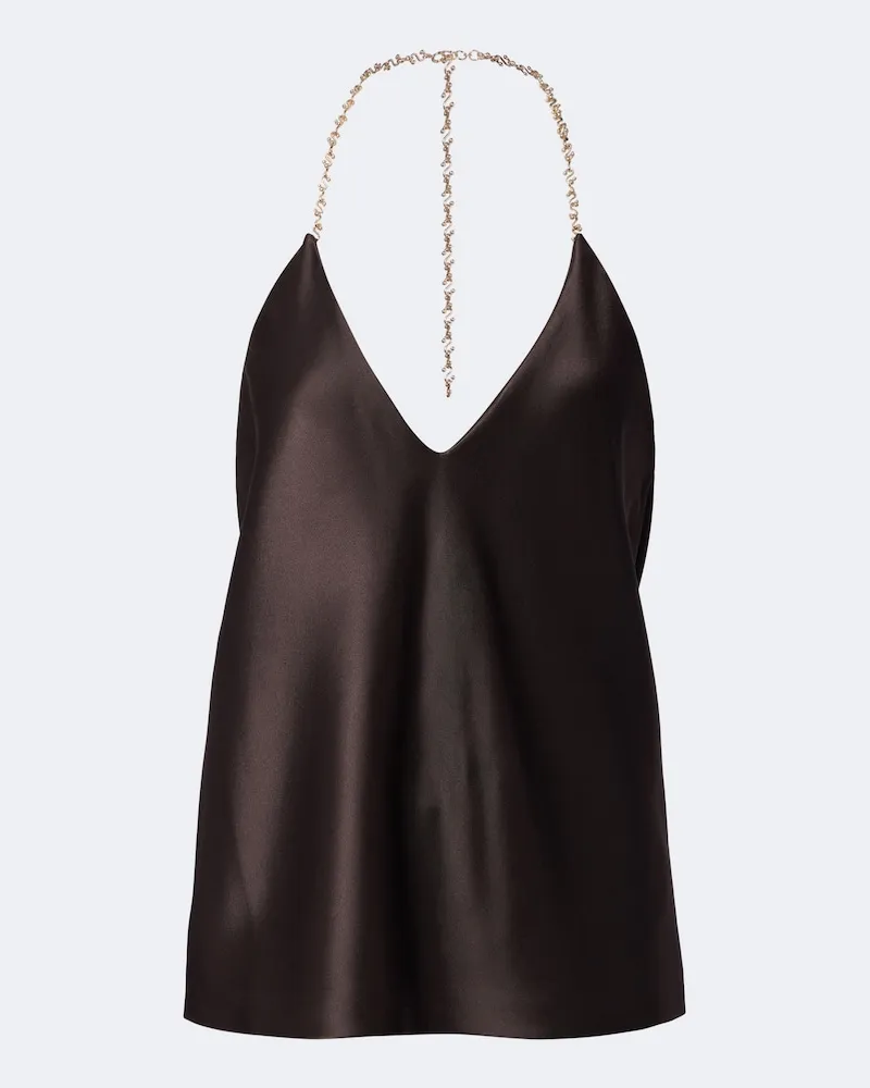 SPORTMAX Top in raso con scollo all'americana Marrone
