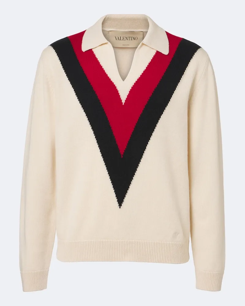 Valentino Garavani Pullover polo in cashmere jacquard Multicolore
