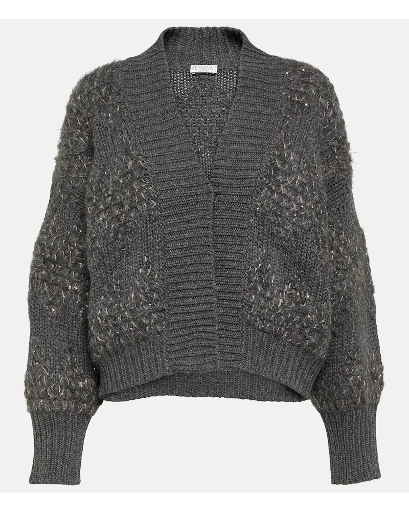 Brunello Cucinelli Cardigan in lana, cashmere e seta Grigio
