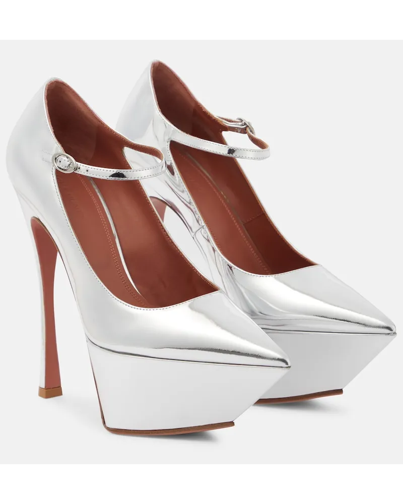 Amina Muaddi Sandali Yigit in pelle con plateau Metallizzato