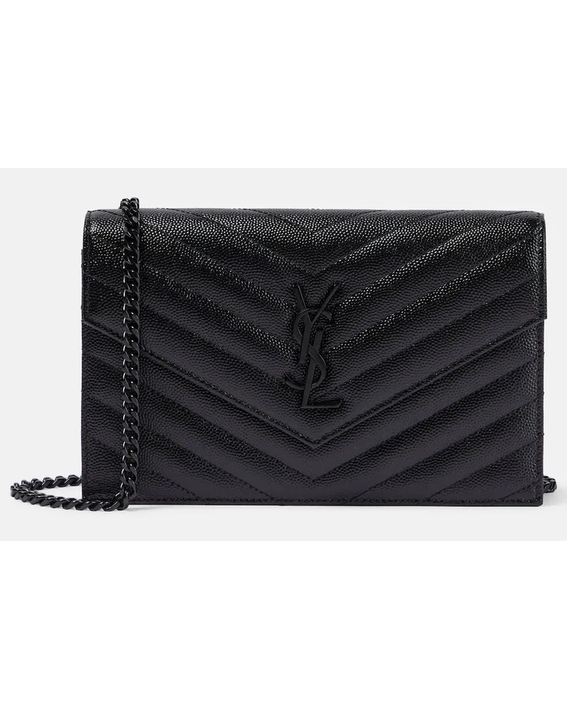 Saint Laurent Clutch Envelope Cassandre in pelle con tracolla Nero
