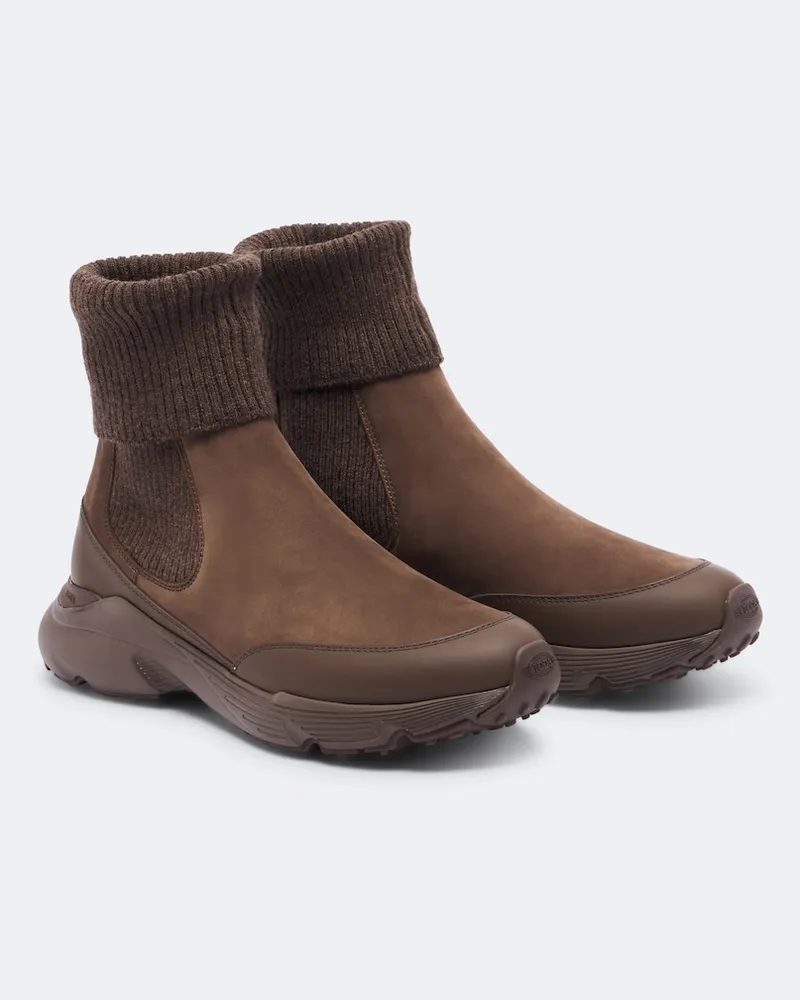 TOD'S Stivaletti in pelle con maglia Marrone