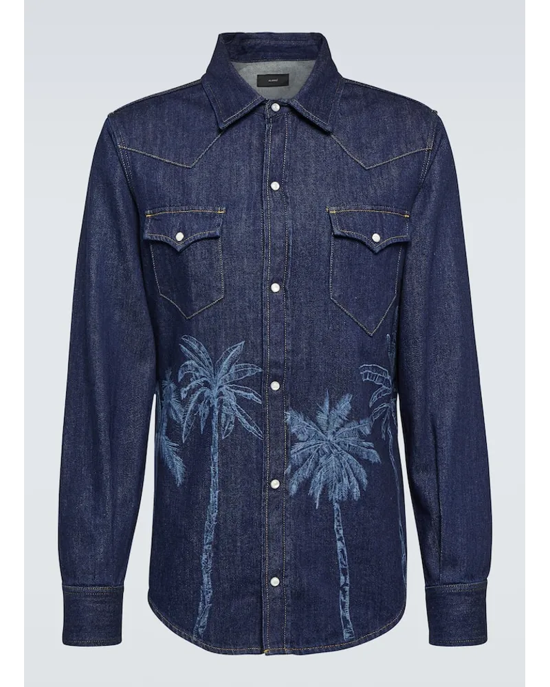 Alanui Camicia di jeans Jungle con stampa Blu