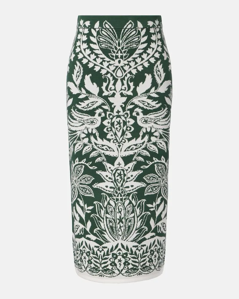 FARM Rio Gonna midi Miranda in maglia con intarsi Verde