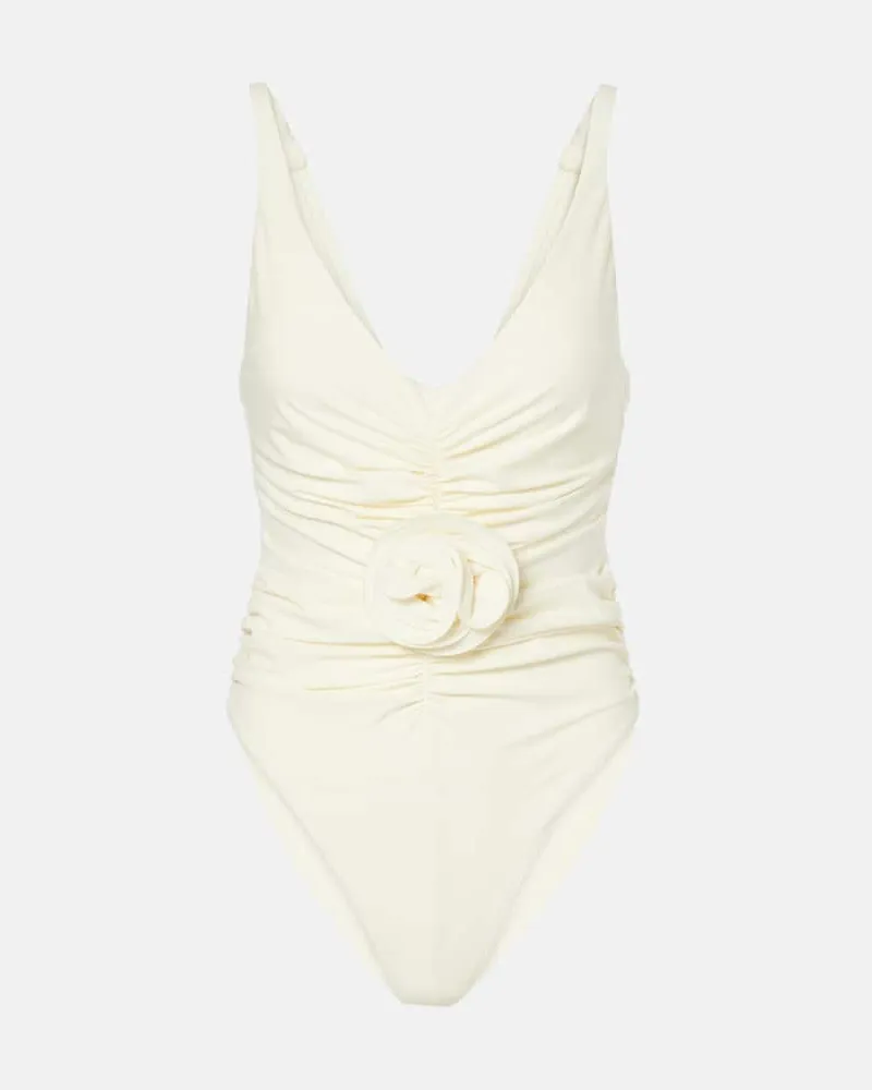 Magda Butrym Costume intero con applicazioni floreali Bianco