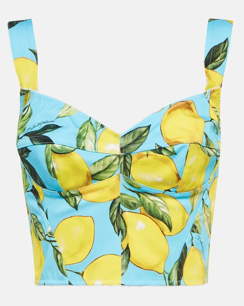 Dolce & Gabbana Top bustier in misto cotone con stampa Blu