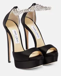 Jimmy Choo Sandali Max Bing 150 in raso con plateau Nero