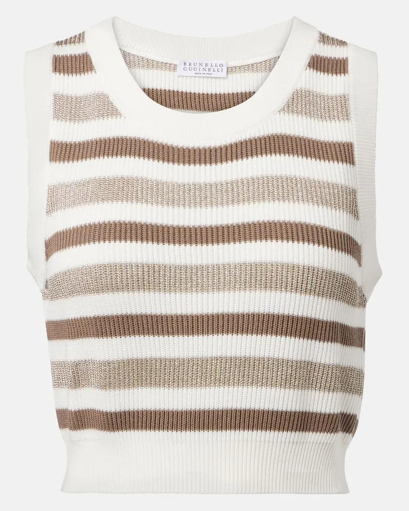 Brunello Cucinelli Gilet in cotone a righe Marrone