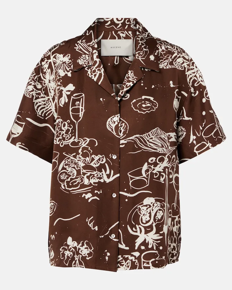 ASCENO Camicia Prague in twill di seta con stampa Marrone