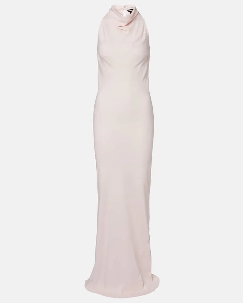 ROTATE Birger Christensen Abito lungo in raso con scollo allâamericana Rosa