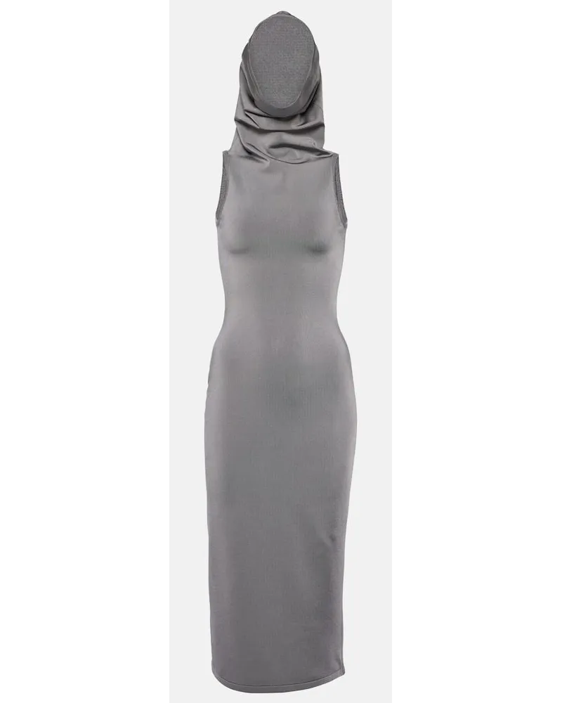 Alaïa AlaÃ¯a Abito midi in jersey con cappuccio Grigio