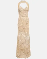 Oscar de la Renta Abito lungo in pizzo guipure Beige