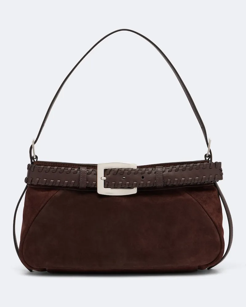 STAUD Borsa a spalla Brooklyn Small in suede Marrone