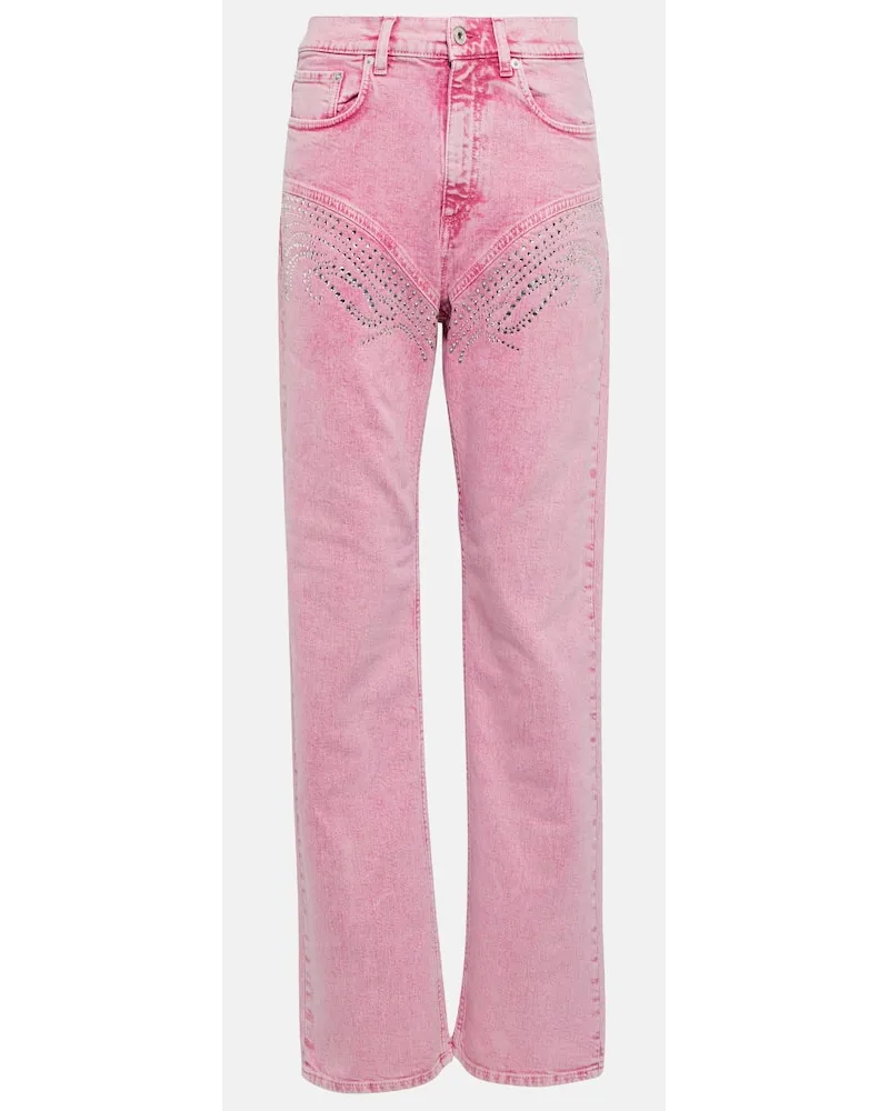 Y/PROJECT Jeans a gamba larga con cristalli Rosa
