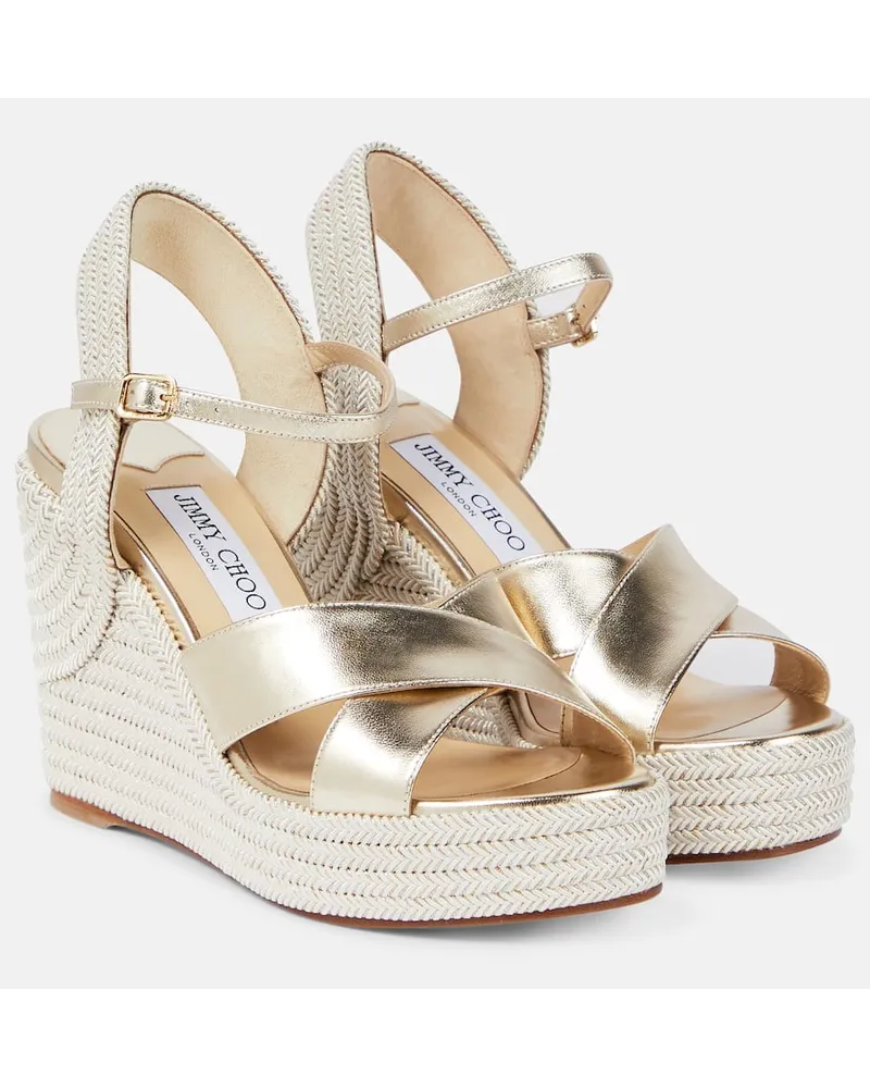 Jimmy Choo Sandali con zeppa Dellena 100 in pelle metallizzata Metallizzato