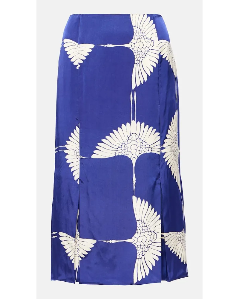 KHAITE Gonna midi Levy in twill con stampa Blu