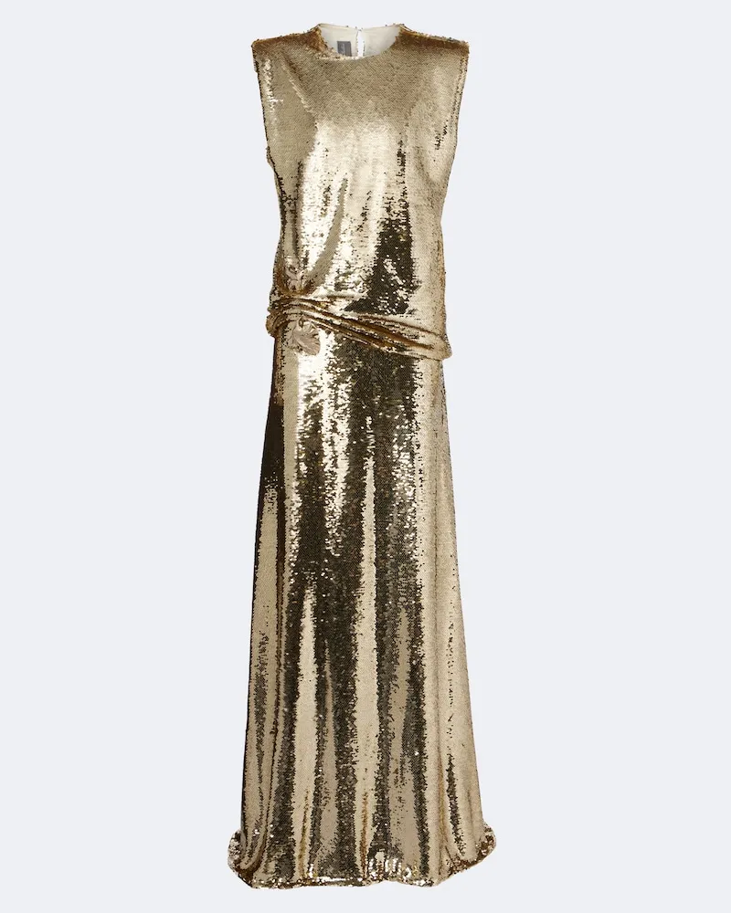 Monique Lhuillier Abito lungo con paillettes Oro