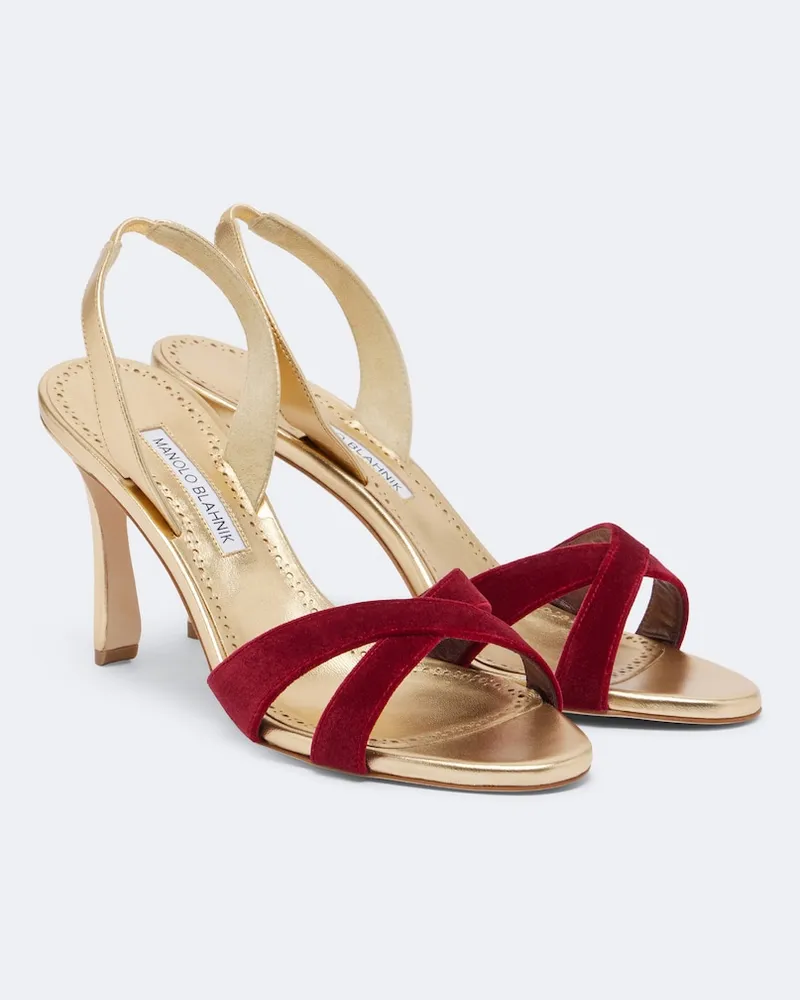 Manolo Blahnik Sandali slingback Callydra in pelle e velluto Oro
