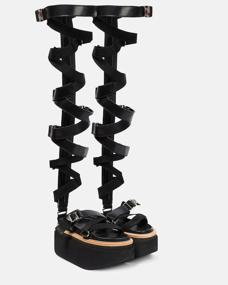 Sacai Sandali stringati in pelle Nero