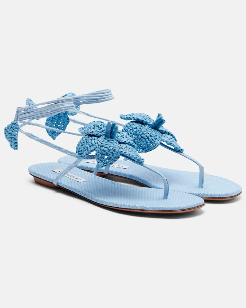 Aquazzura Sandali Calypso in rafia con pelle Blu