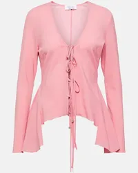 Blumarine Blusa in misto lana con volant e fiocco Rosa