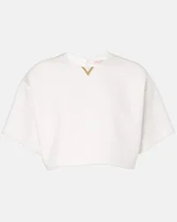 Valentino Garavani Top cropped VGold in gabardine di cotone Bianco