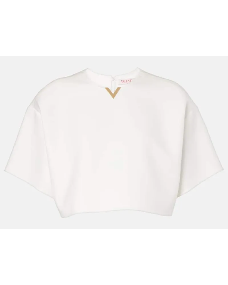 Valentino Garavani Top cropped VGold in gabardine di cotone Bianco