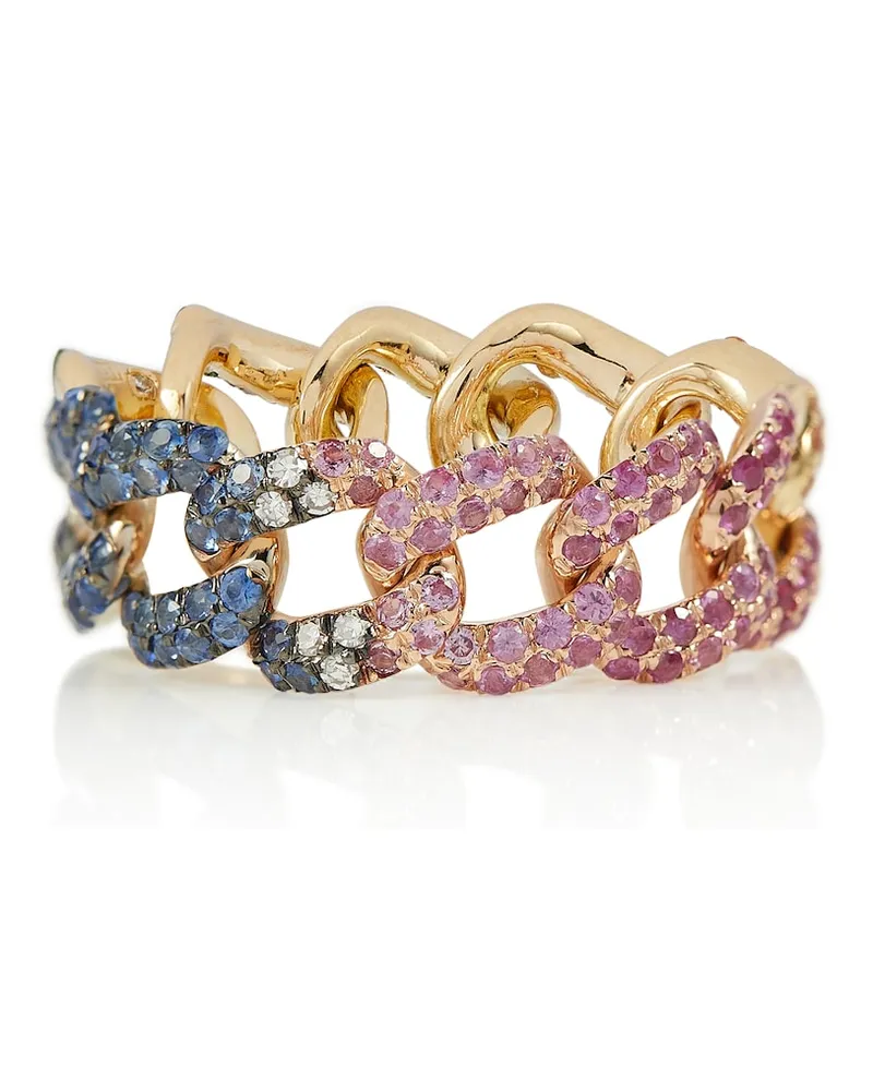 SHAY Anello Rainbow Pavé Medium Link in oro 18kt con diamanti Multicolore