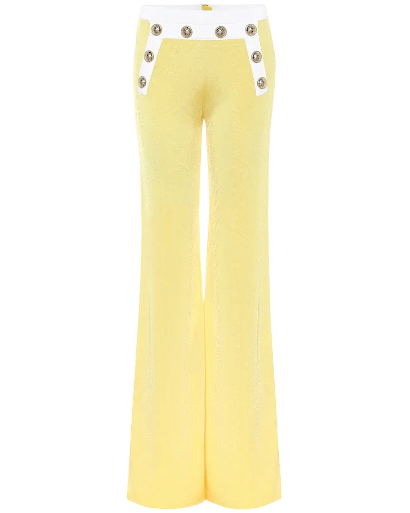 Balmain Pantaloni a vita alta in maglia Giallo