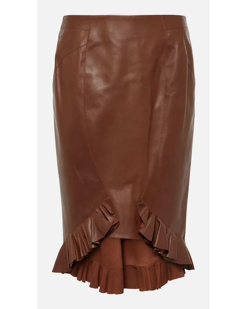 Tom Ford Gonna midi in pelle con volant Marrone